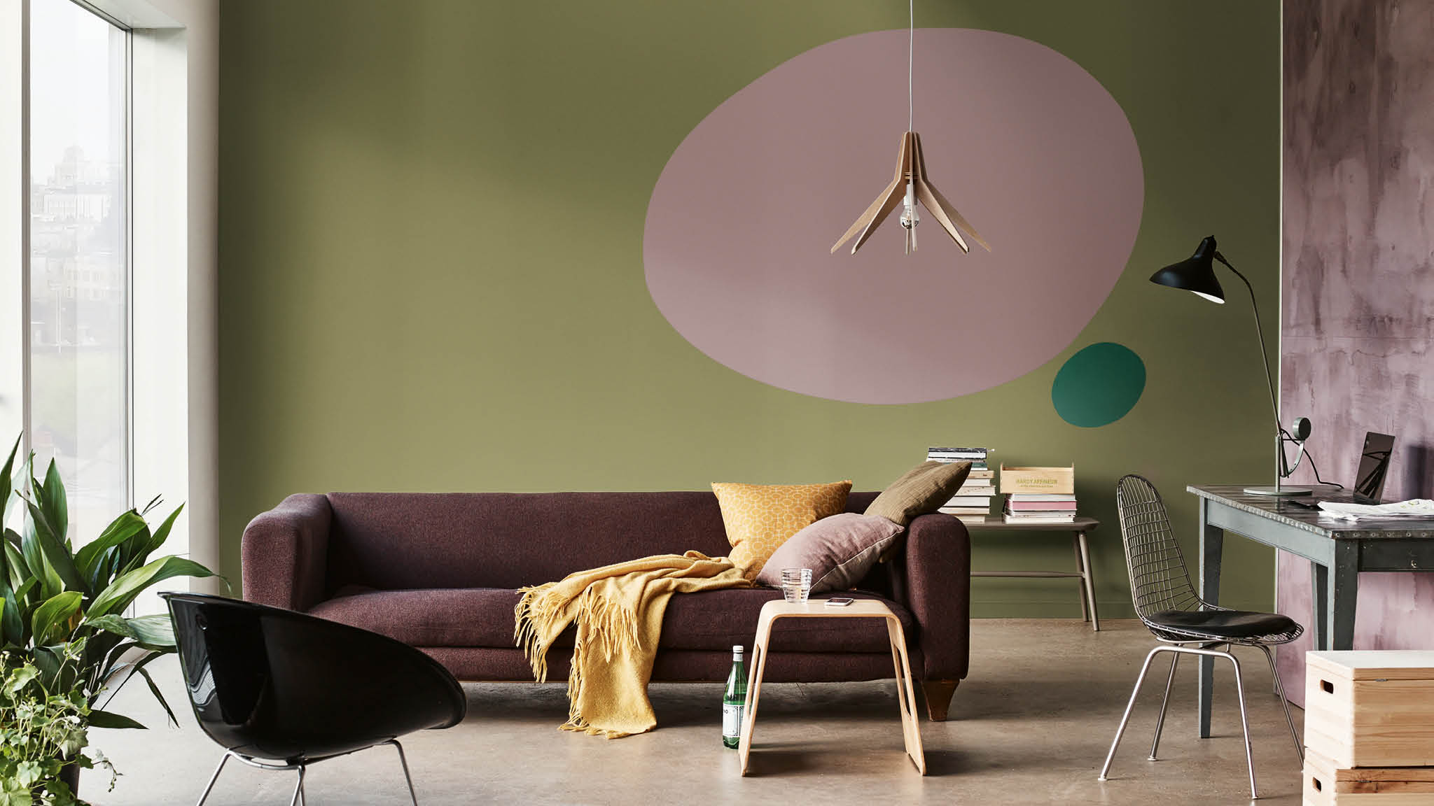 Green living room with oval 翠綠客廳配襯橢圓圖案