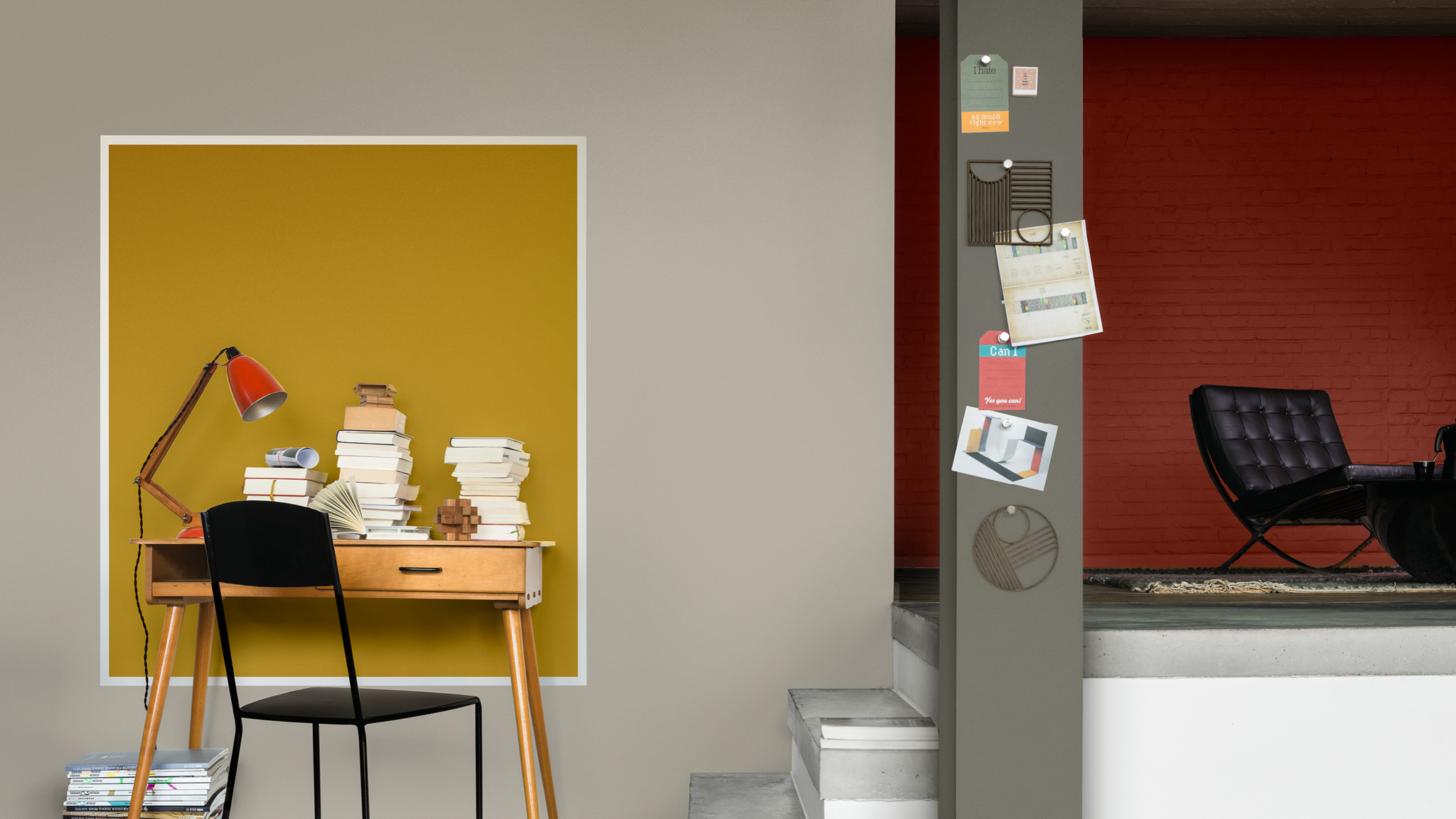 Workspace with block colour 利用一種顏色來間隔工作區域。