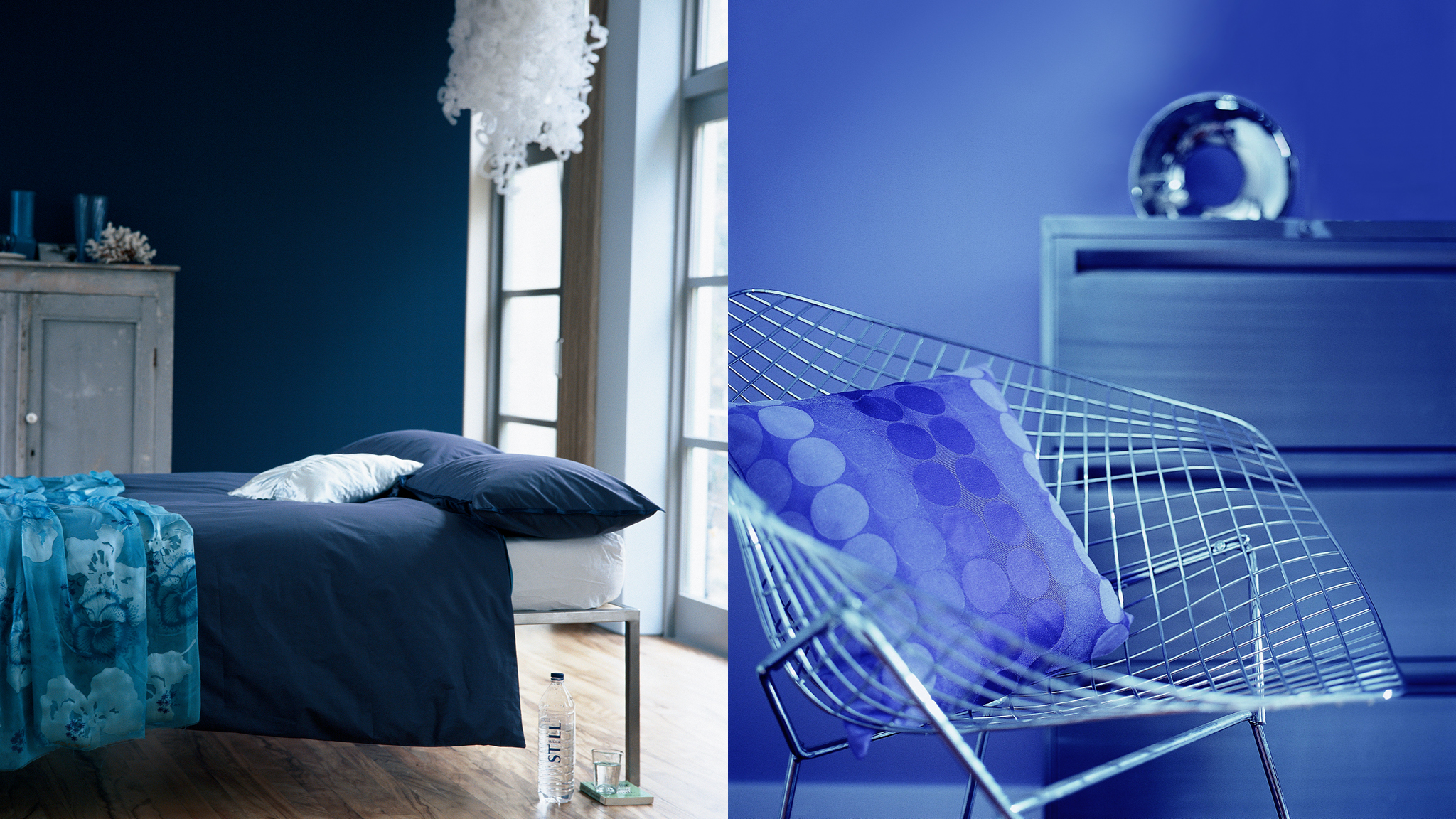 A luxurious blue bedroom 從夜空汲取靈感,為牆壁漆上最深的藍色,打造有味道的神秘睡房方案,溫馨又舒適。