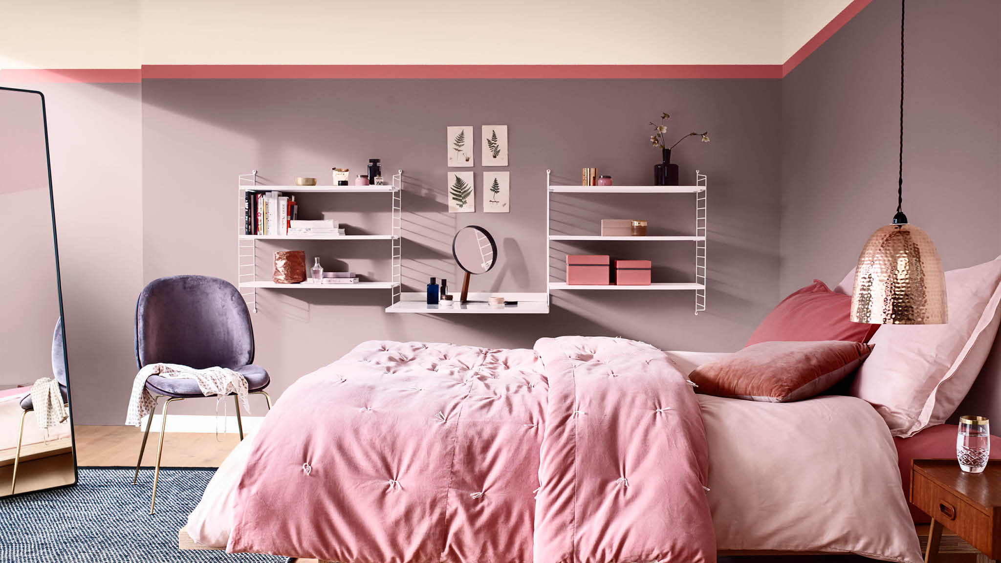 Cosy pink bedroom Create a cosy bedroom by pairing Heart Wood with softer pink