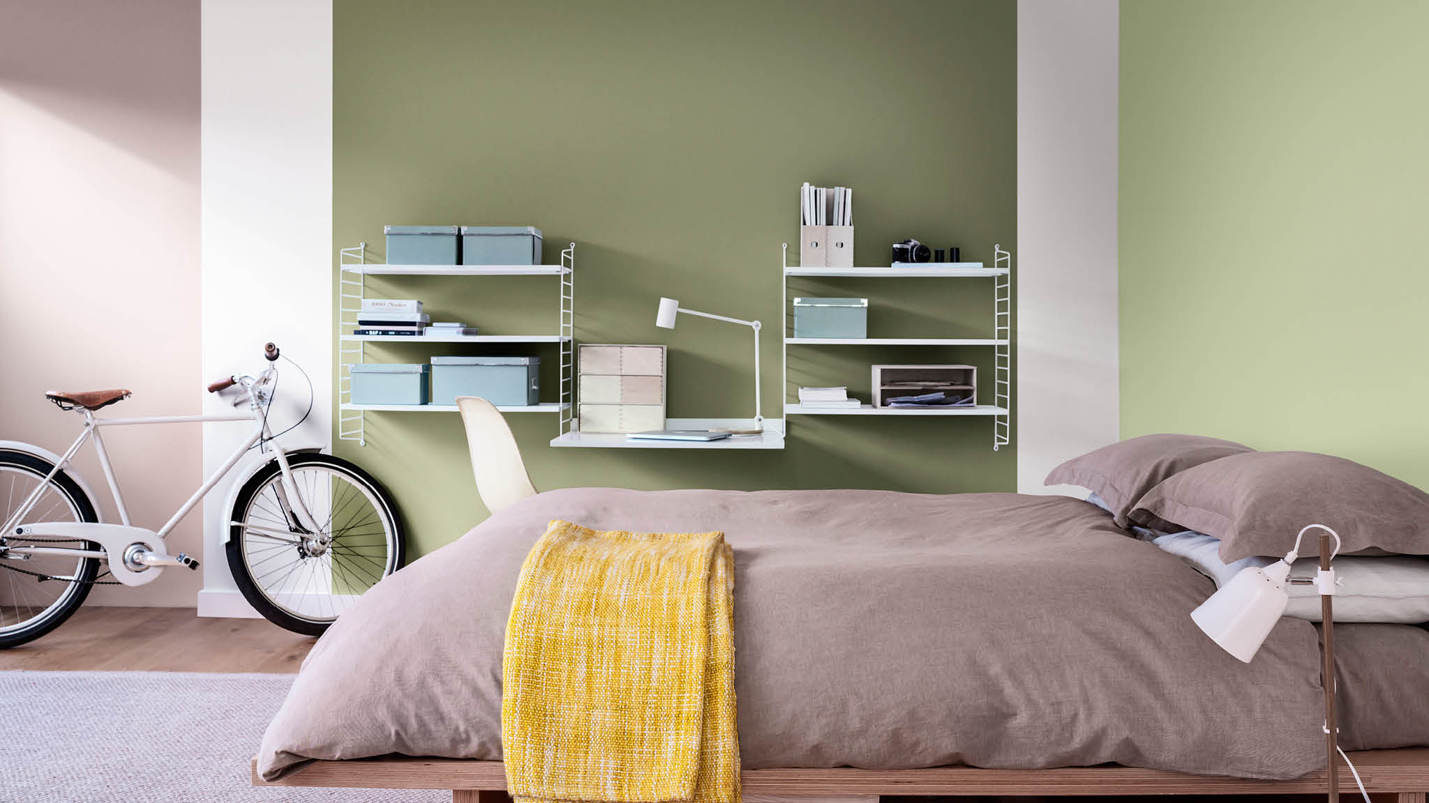Energising green bedroom Pair green with Heart Wood for an energising bedroom