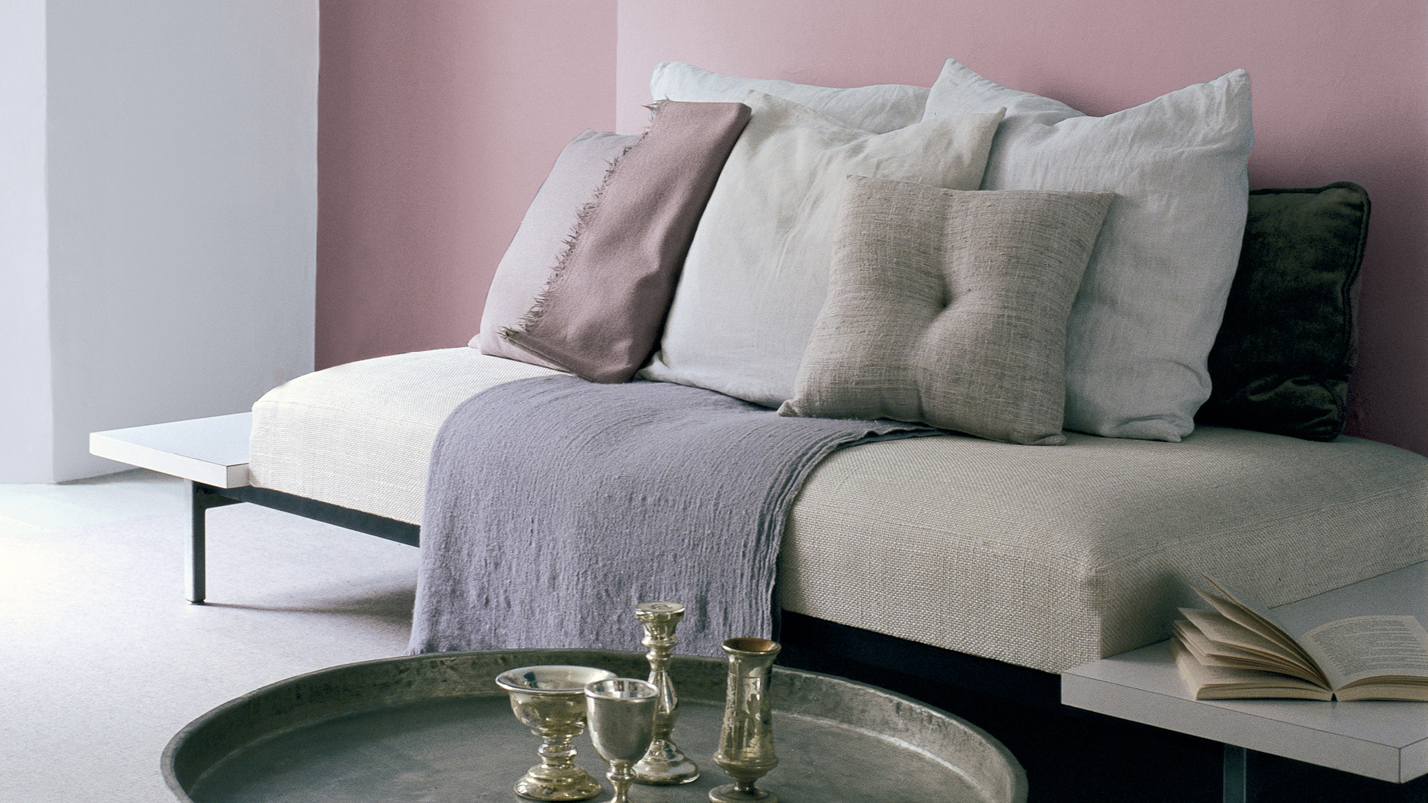 Optimistic lavender living room If you’re in need of a bit of calm, pale greens and violets will create a soothing scheme