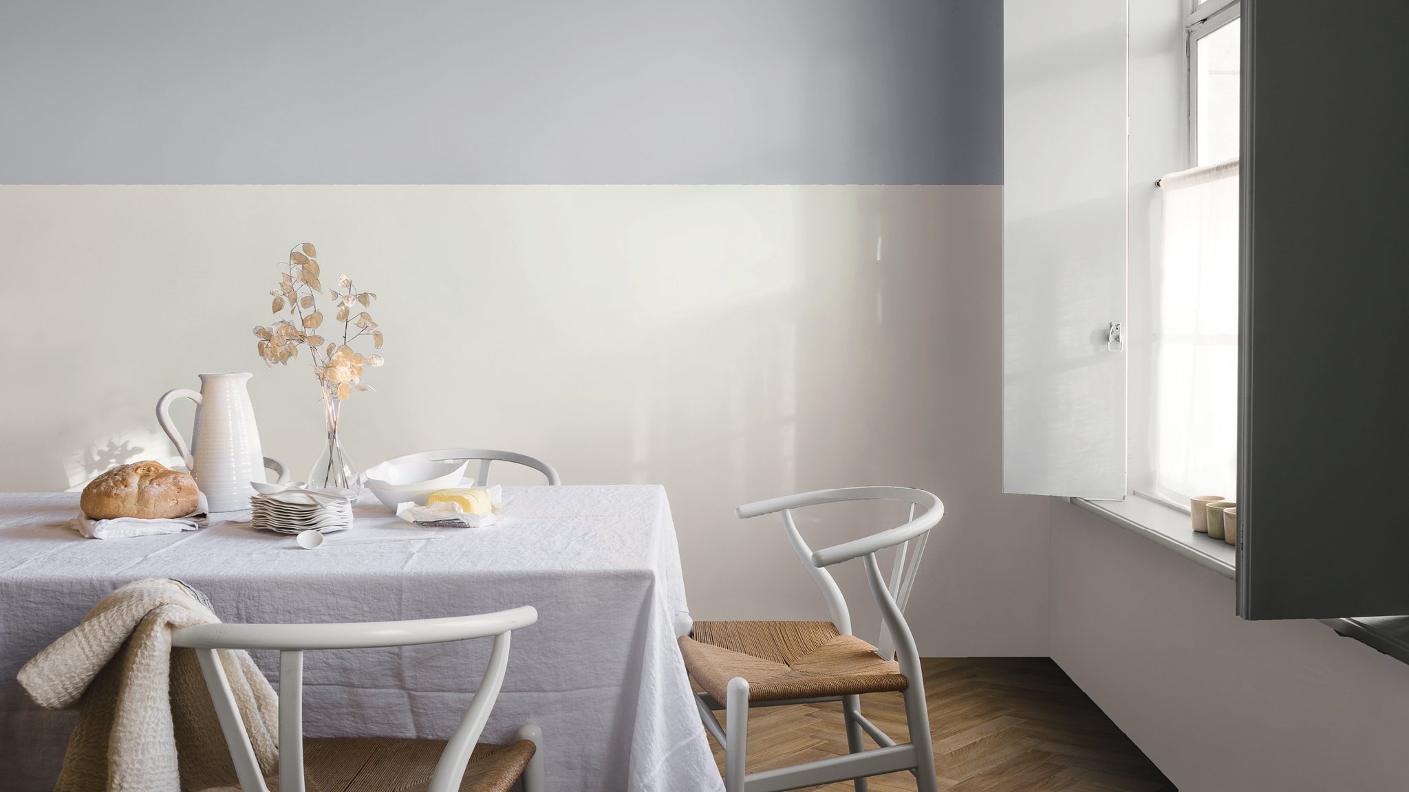 Sunlit table Paint with light by considering how colour schemes will work with sunlight and shade.
