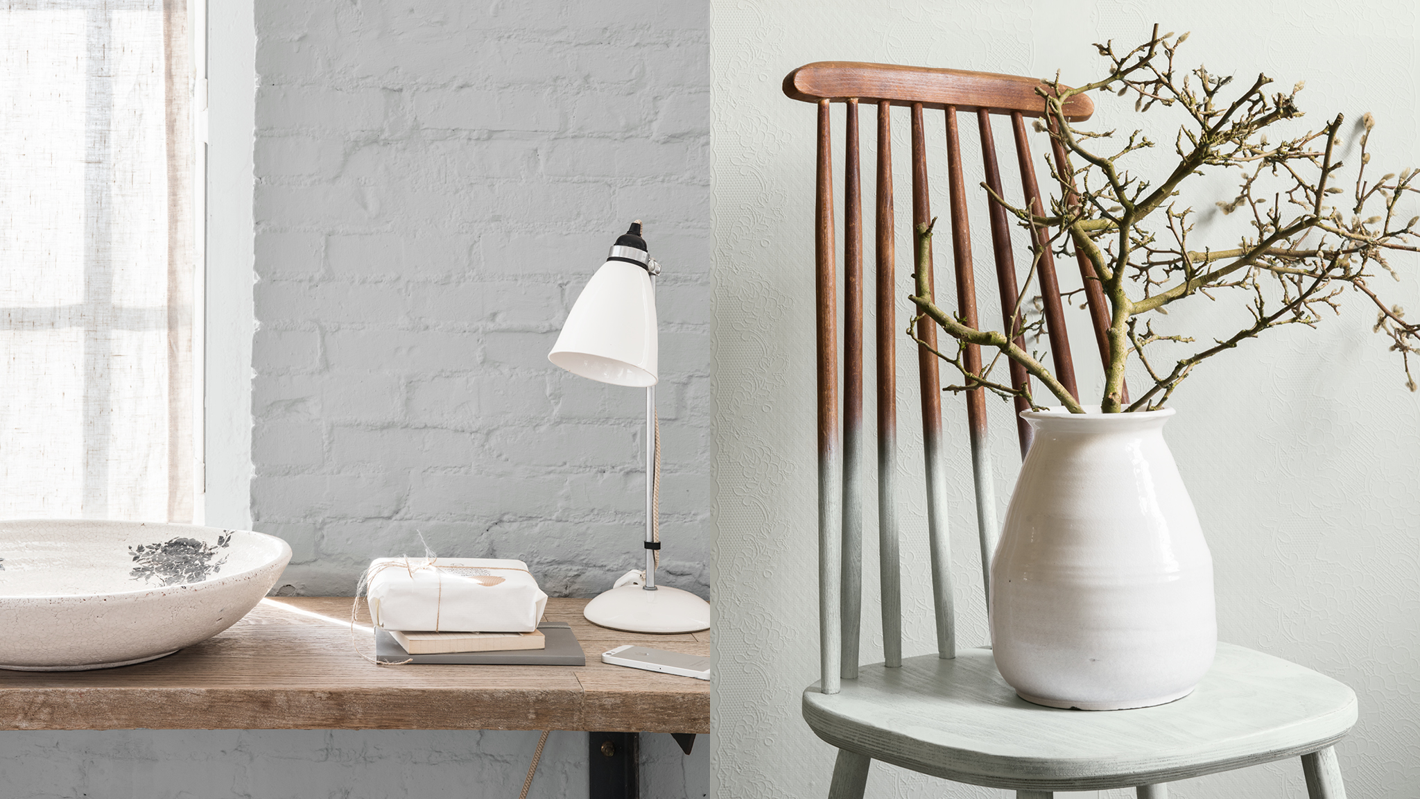 Two-tone striped wall and candles Create graphic patterns through two-tone walls.